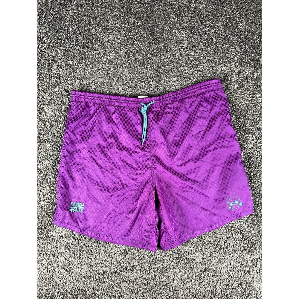 Vintage Union Jacks Purple Checkered Nylon Shorts Drawstring Waist.